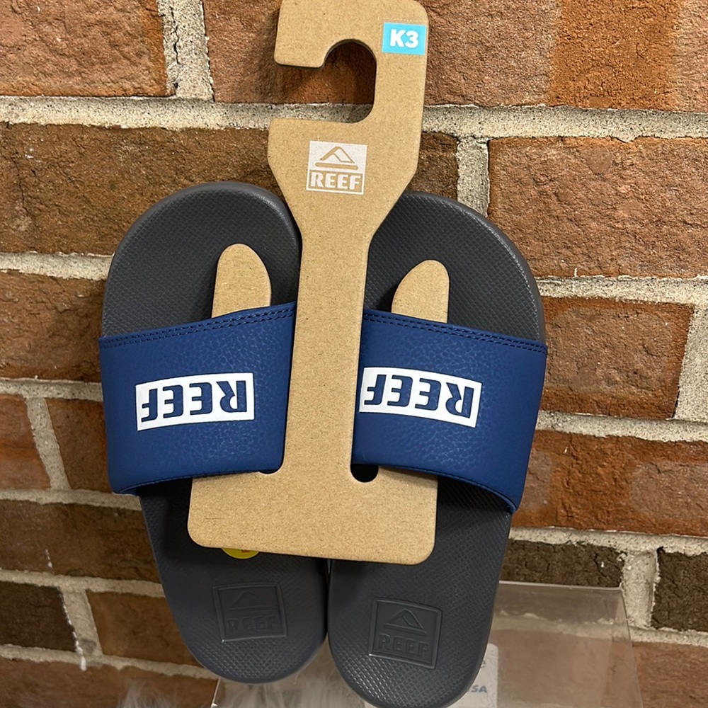NEW Kids Boys Size 3 Reef Slides Gray/Blue Water Friendly